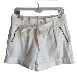 Calvin Klein White 100% Cotton High Rise Belted Cuffed Shorts Size 4